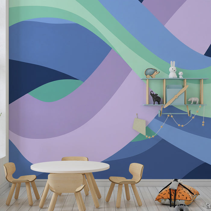 Papier peint chambre bébé | Vagues douces en dégradé de couleurs apaisantes