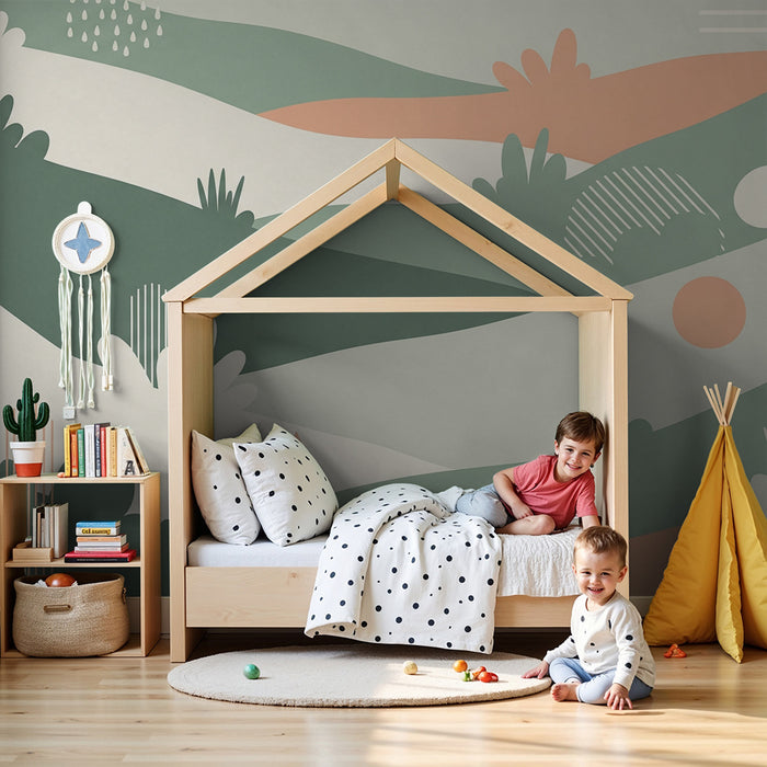 Papier peint chambre bébé | Vagues douces et motifs abstraits en tons pastel