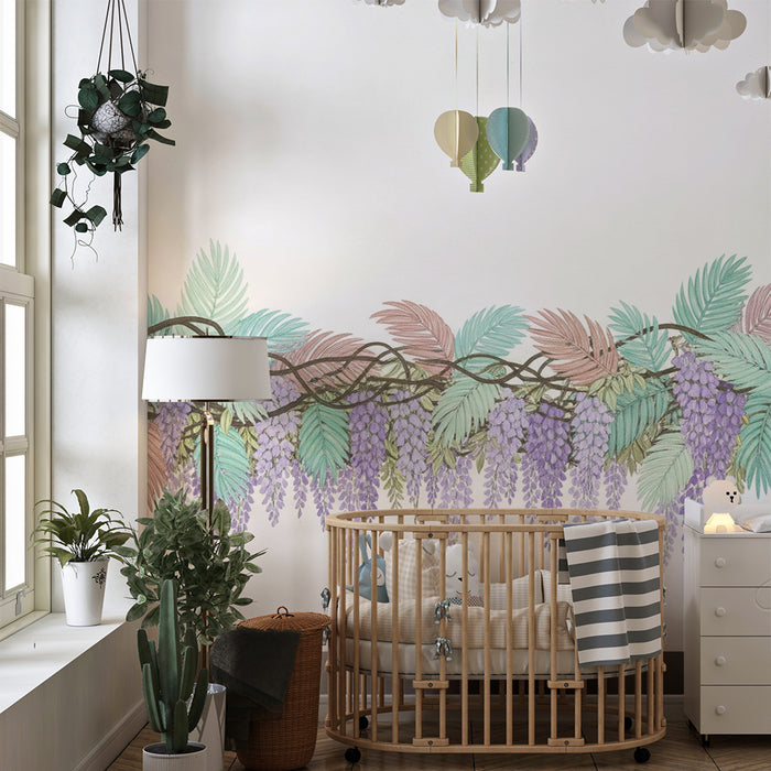 Barntapet | Pastellblommig vinranka och ömt lövverk