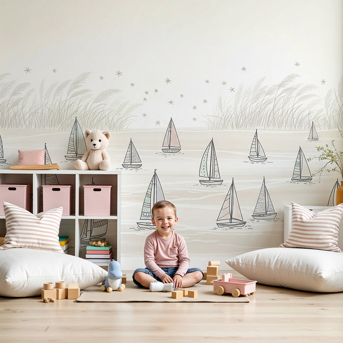 Papel de parede quarto bebê | Barcos delicados em um lago tranquilo