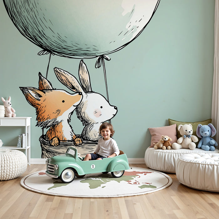 Babykamer behang | Luchtballonreis met dieren