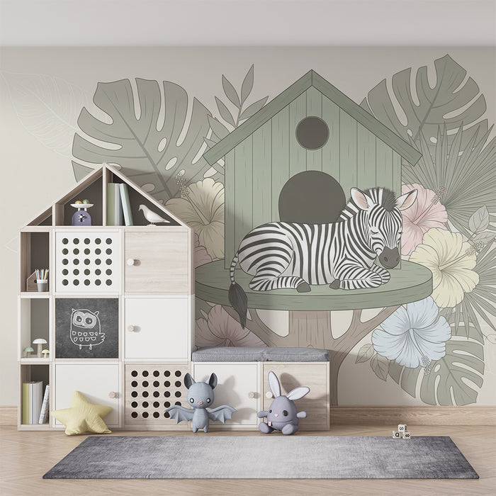 Papier peint chambre bébé | Zebra paisible dans un jardin tropical