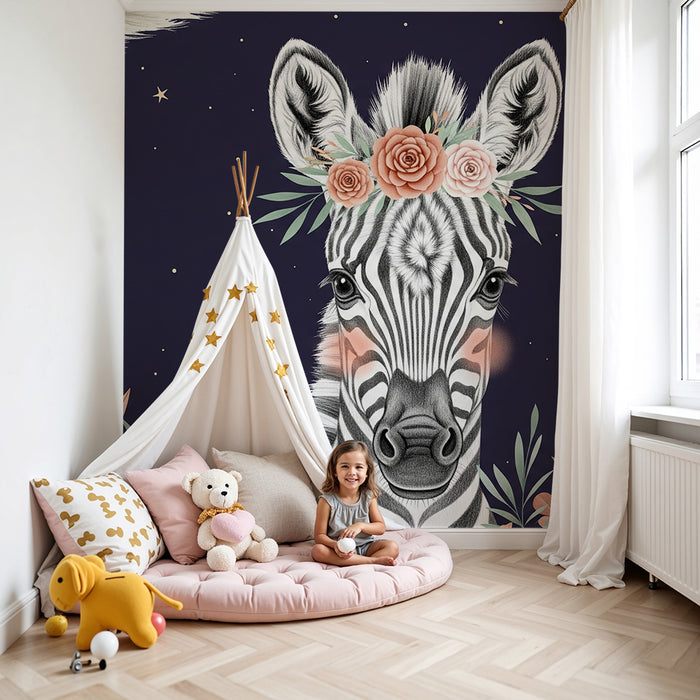 Papier peint chambre bébé | Zèbre élégant sous les étoiles