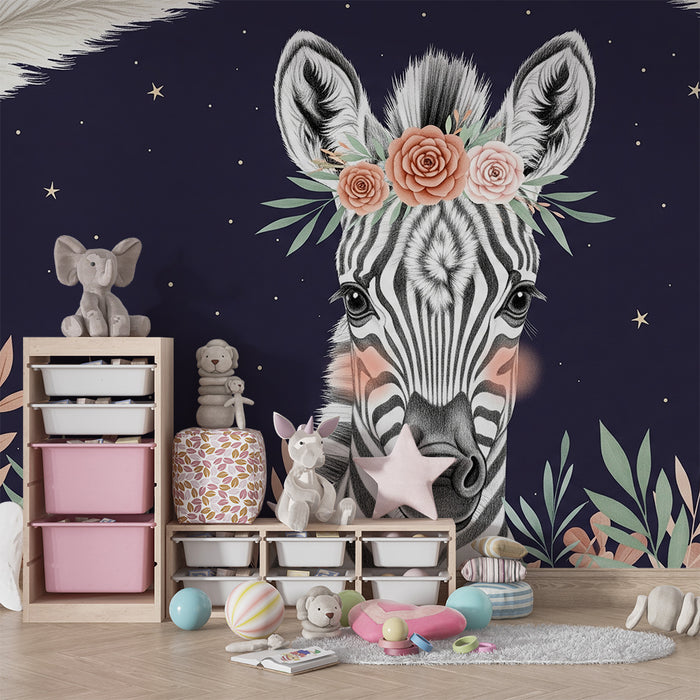 Papier peint chambre bébé | Zèbre élégant sous les étoiles