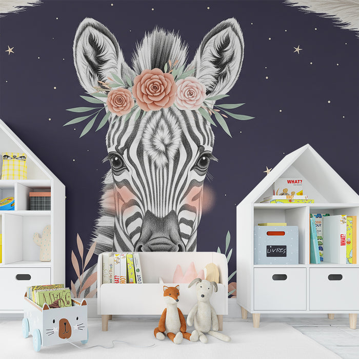 Papier peint chambre bébé | Zèbre élégant sous les étoiles