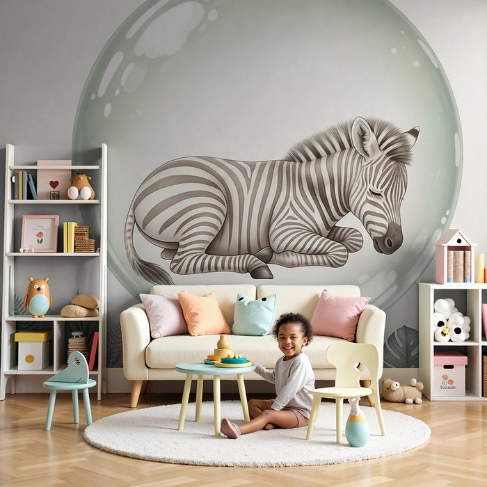 Papier peint chambre bébé | Zèbre endormi dans une bulle