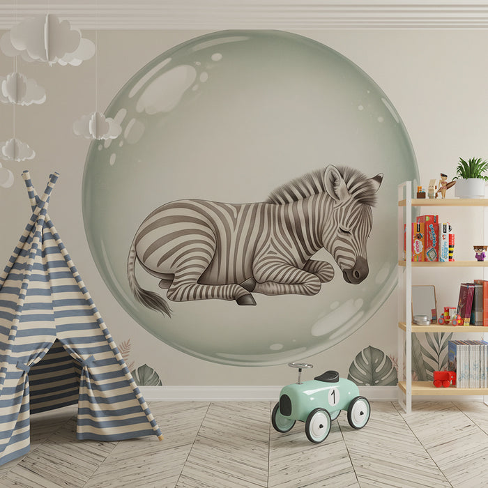 Papier peint chambre bébé | Zèbre endormi dans une bulle