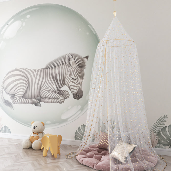 Papier peint chambre bébé | Zèbre endormi dans une bulle