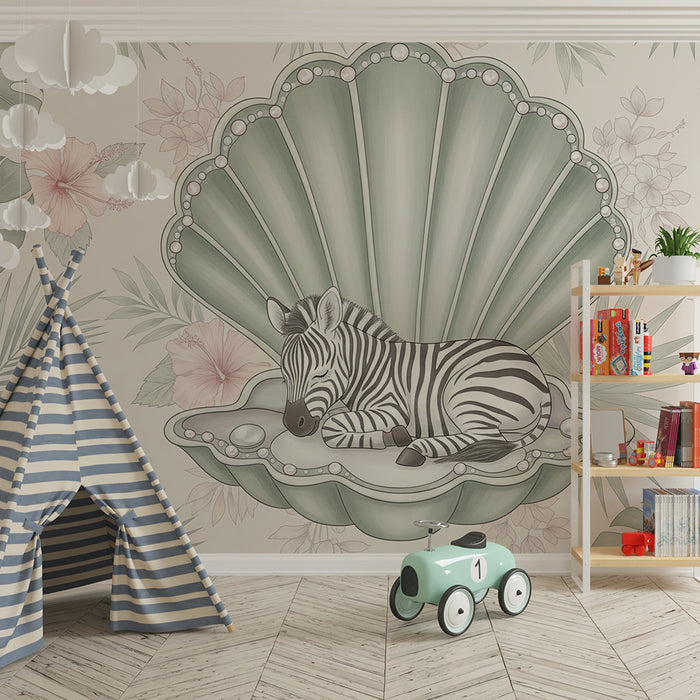 Barntapet | Sömmande zebra i en snäcka