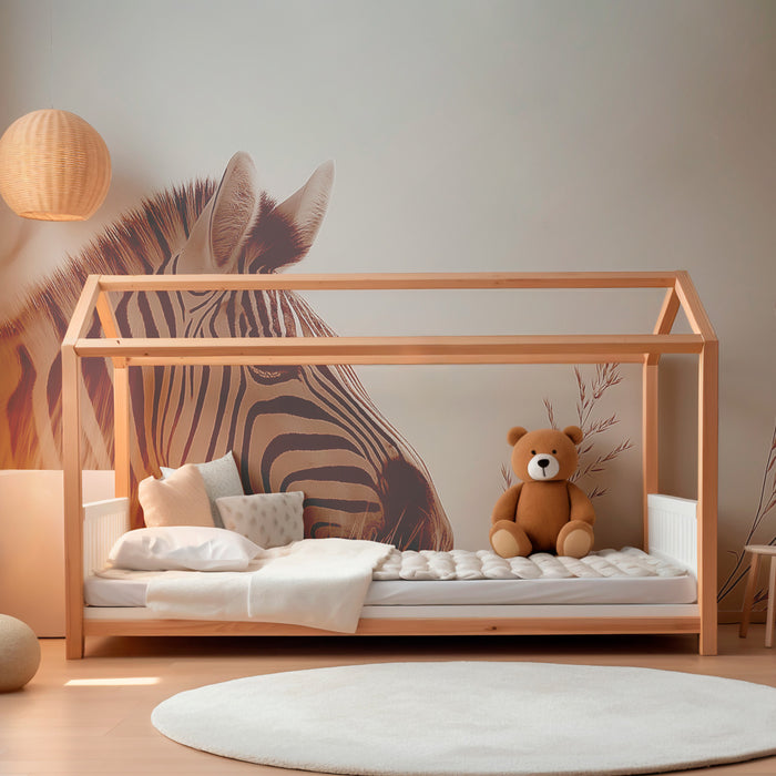 Papier peint chambre bébé | Zèbre et nature douce