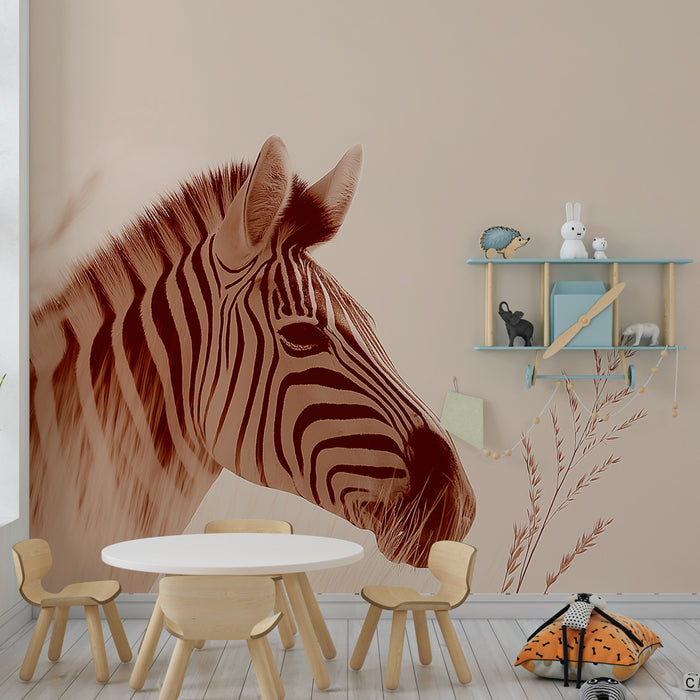 Papier peint chambre bébé | Zèbre et nature douce