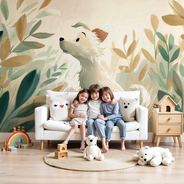 Papel pintado infantil | Adorable perro en la naturaleza