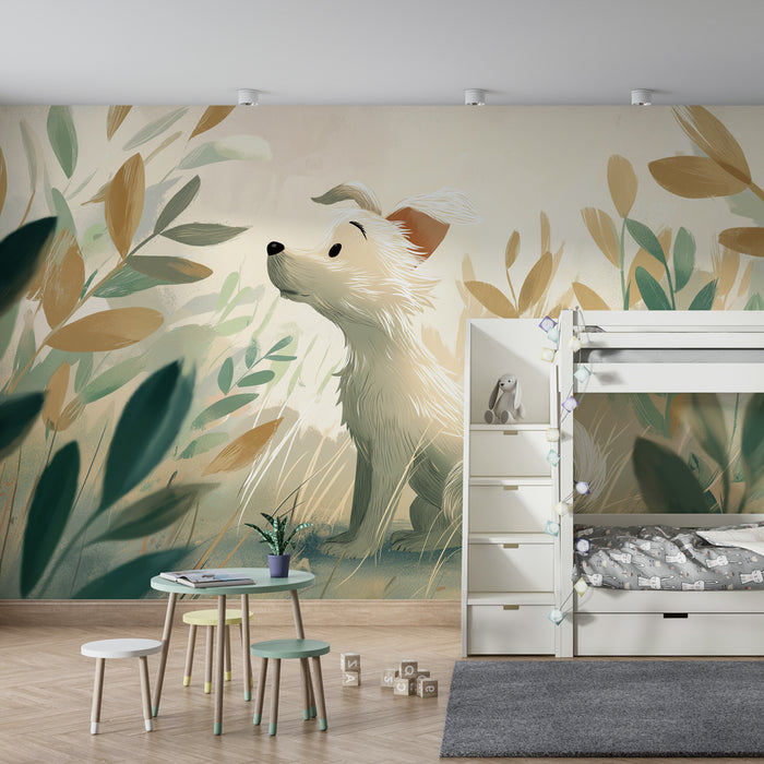 Papel pintado infantil | Adorable perro en la naturaleza