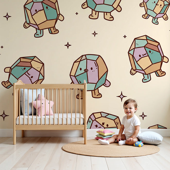 Tapeta do pokoje dítěte | Roztomilé barevné geometrické postavičky v hravém světě