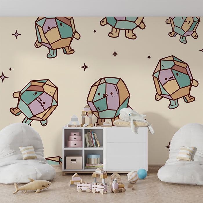 Tapeta do pokoje dítěte | Roztomilé barevné geometrické postavičky v hravém světě