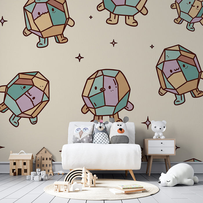 Tapeta do pokoje dítěte | Roztomilé barevné geometrické postavičky v hravém světě