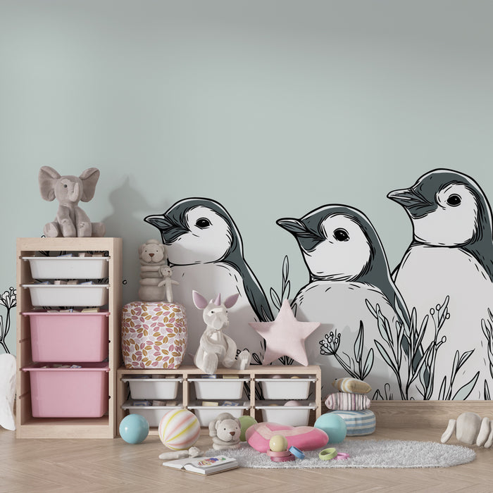 Tapet pentru camera copiilor | Pinguini adorabili în natură