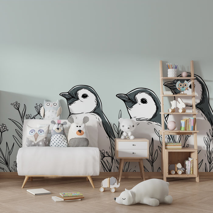 Tapet pentru camera copiilor | Pinguini adorabili în natură