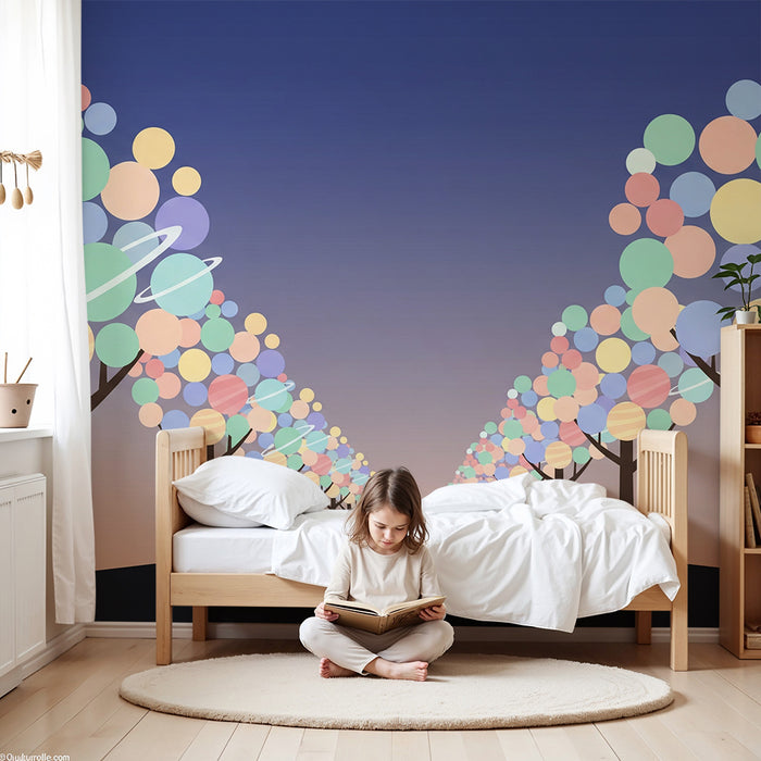 Kids' Room Wallpaper | Magical Path with Colorful Trees and Planets