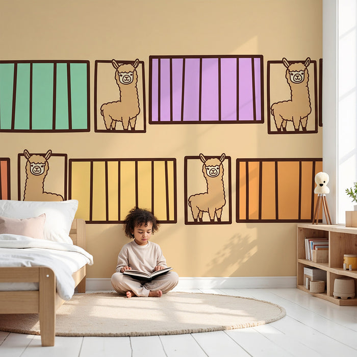 Kids' Room Wallpaper | Playful Alpacas in Colorful Frames