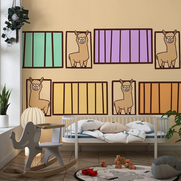 Kids' Room Wallpaper | Playful Alpacas in Colorful Frames