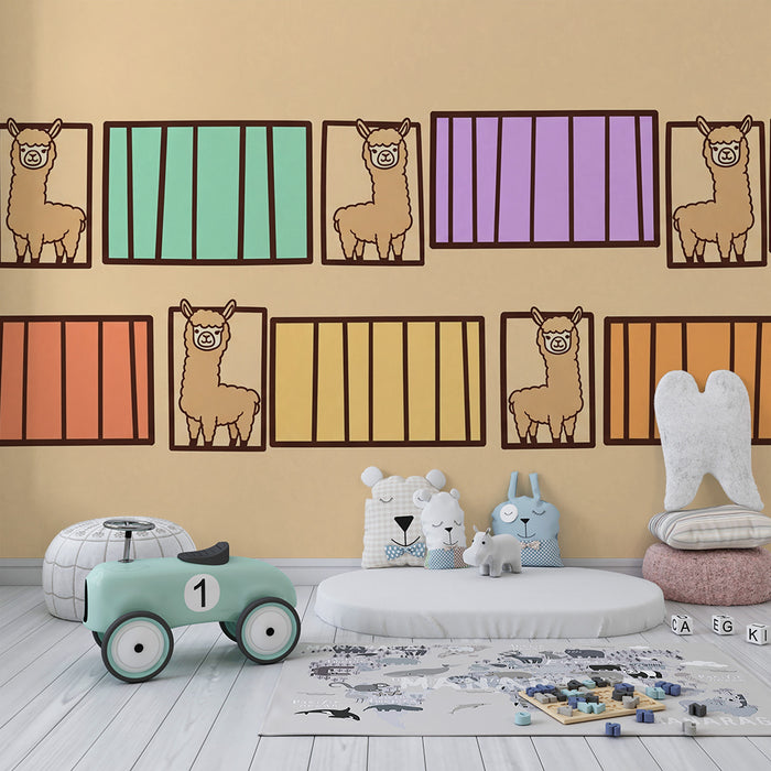 Kids' Room Wallpaper | Playful Alpacas in Colorful Frames