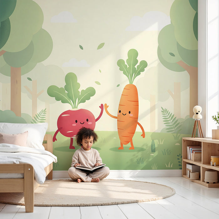 Kids' Room Wallpaper | Playful Vegetables in an Enchanted Forest