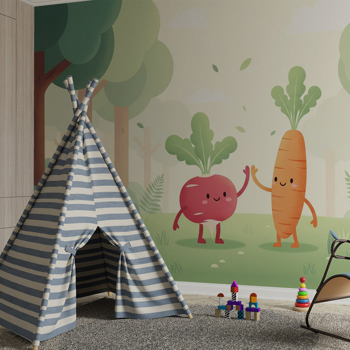 Kids' Room Wallpaper | Playful Vegetables in an Enchanted Forest