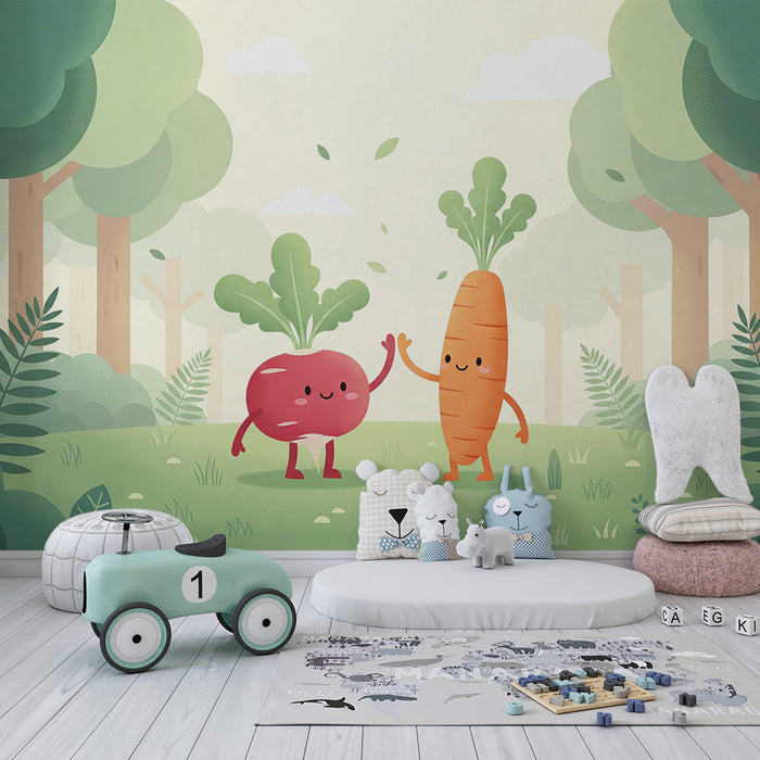 Kids' Room Wallpaper | Playful Vegetables in an Enchanted Forest