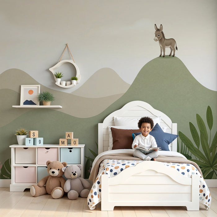 Papel de parede criança | Burro nas colinas verdejantes