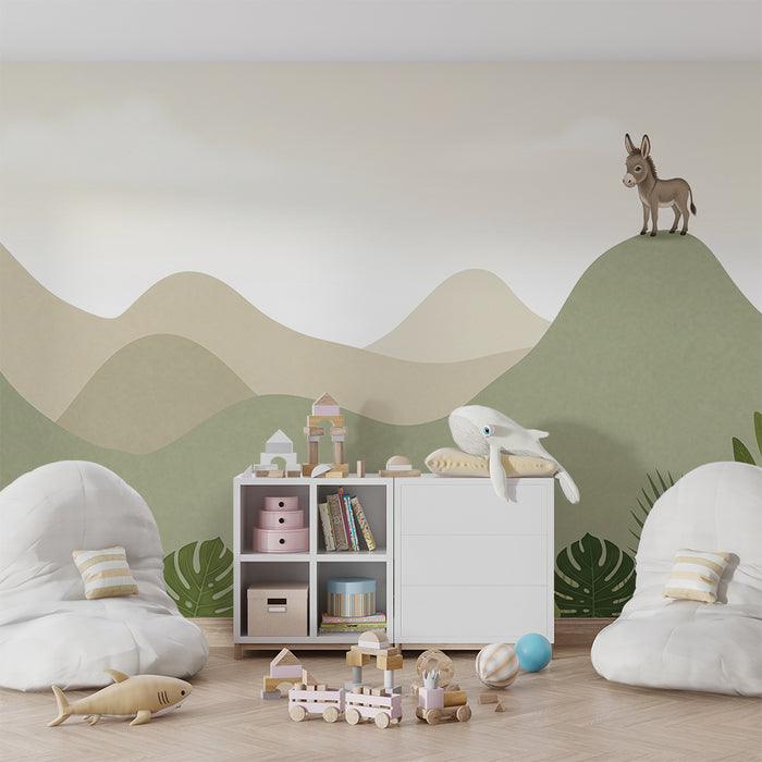 Papel de parede criança | Burro nas colinas verdejantes