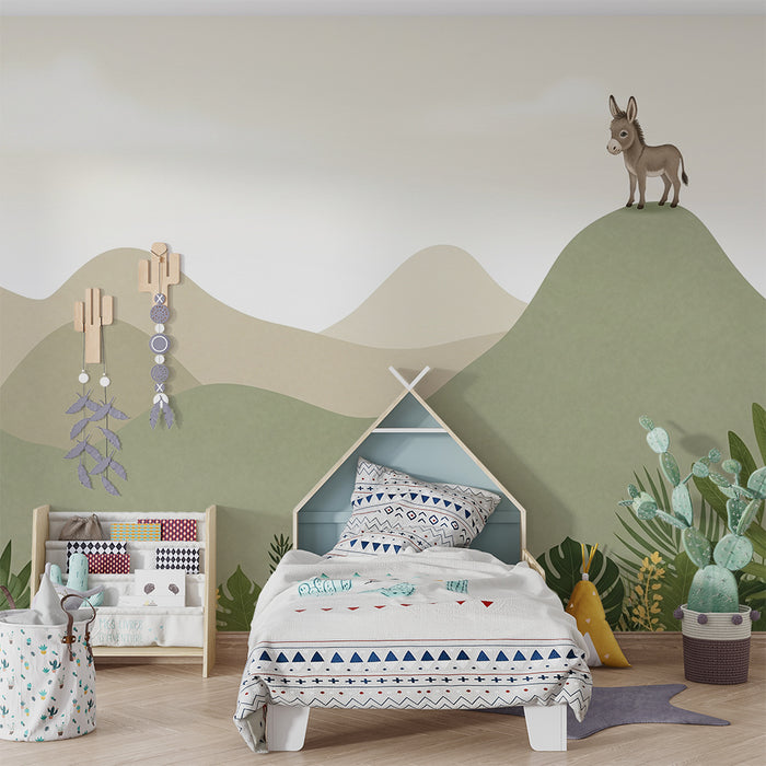 Papel de parede criança | Burro nas colinas verdejantes