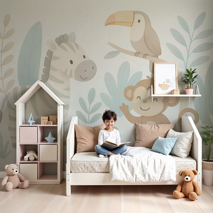 Papier peint chambre enfant | Animaux adorables de la jungle