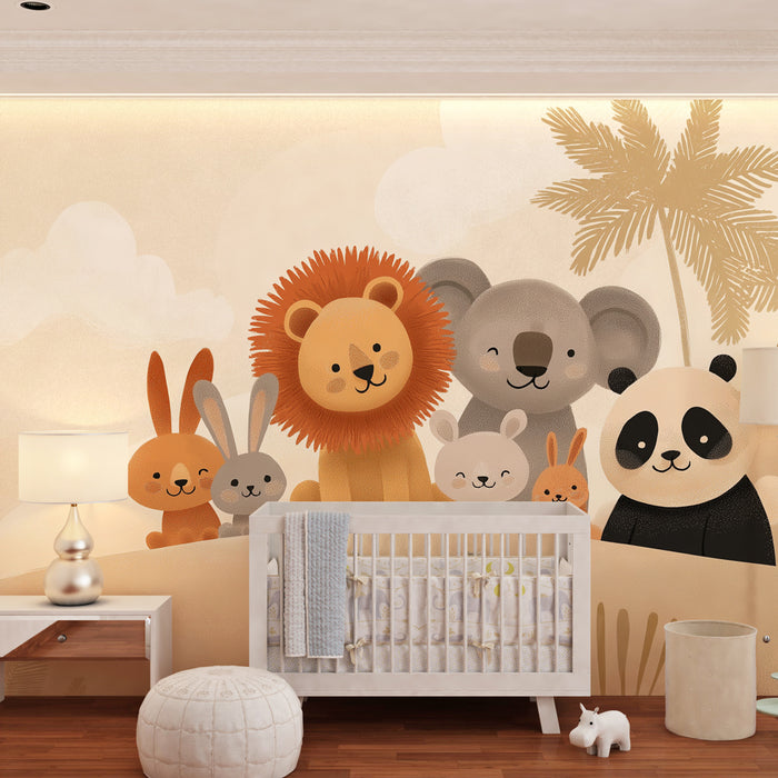 Kinderzimmer Tapete | Niedliche Tiere im Safari