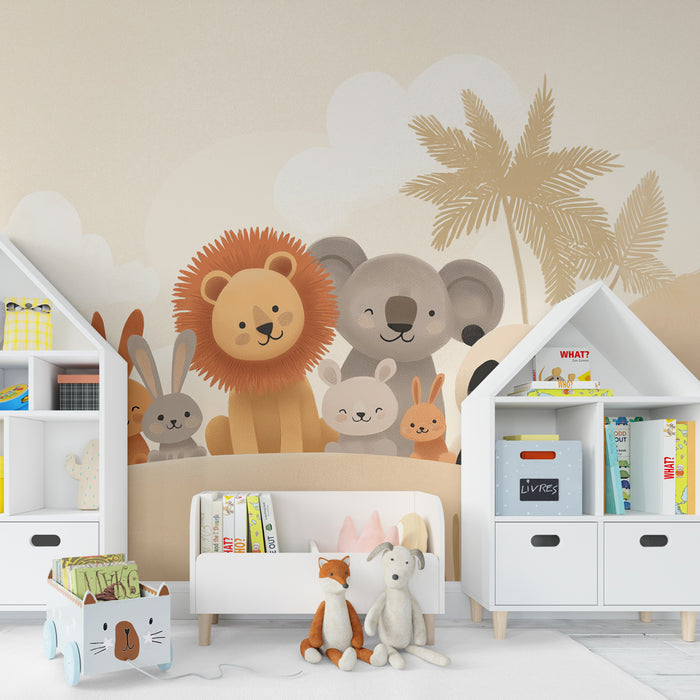 Kinderzimmer Tapete | Niedliche Tiere im Safari