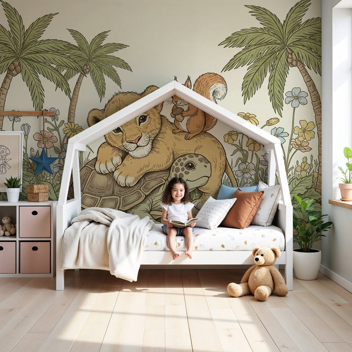 Papier peint chambre enfant | Animaux amusants au cœur de la nature
