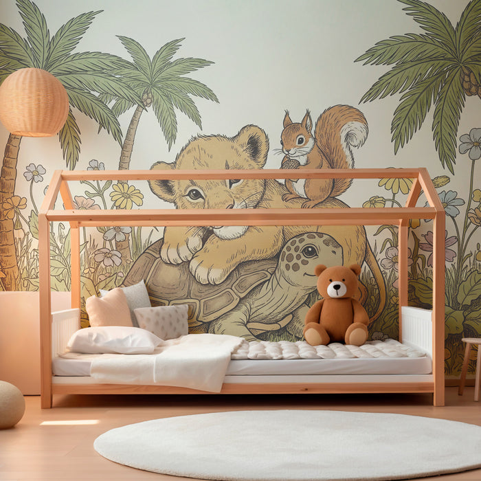 Papier peint chambre enfant | Animaux amusants au cœur de la nature