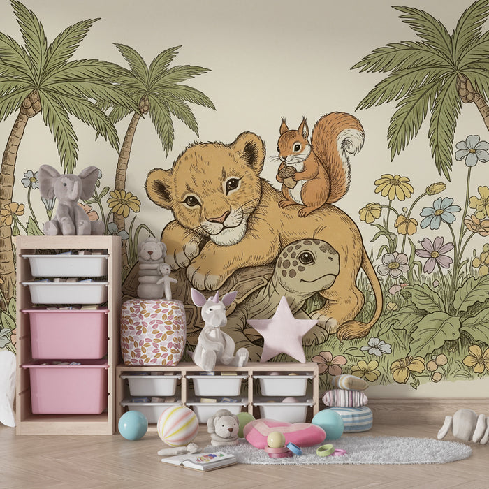 Papier peint chambre enfant | Animaux amusants au cœur de la nature