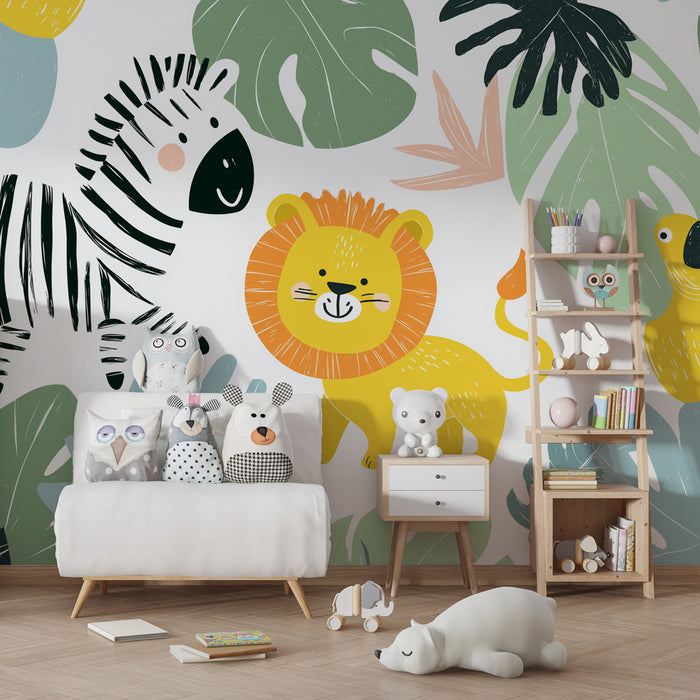 Kinderzimmer Tapete | Lustige Tiere im Dschungel