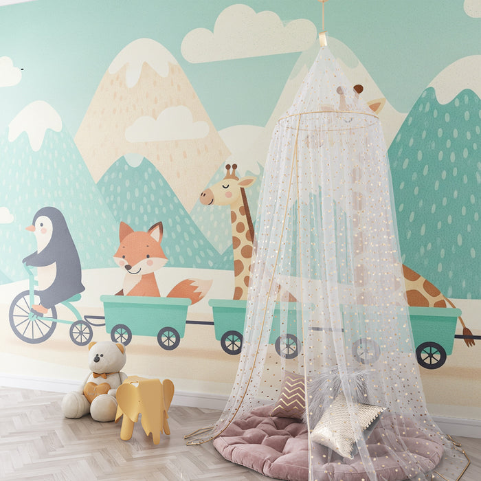 Dětská tapeta | Zábavná zvířata cestující v horách