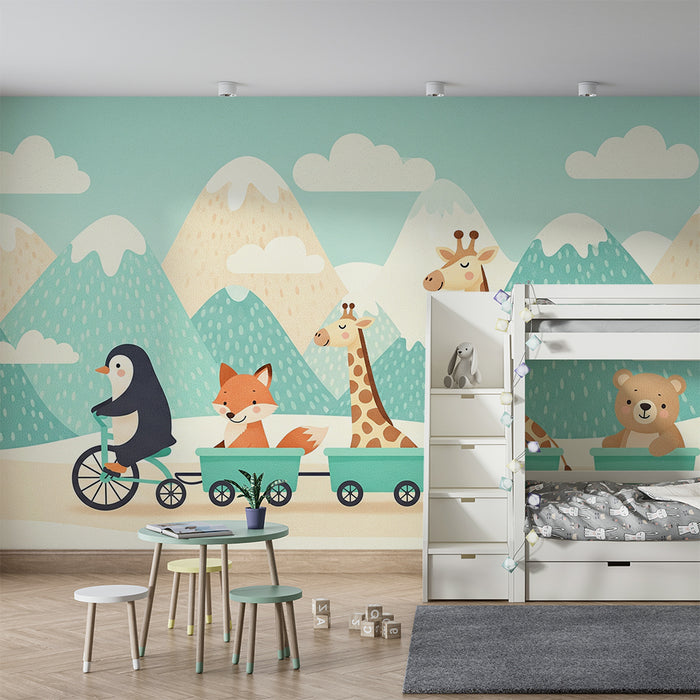 Dětská tapeta | Zábavná zvířata cestující v horách