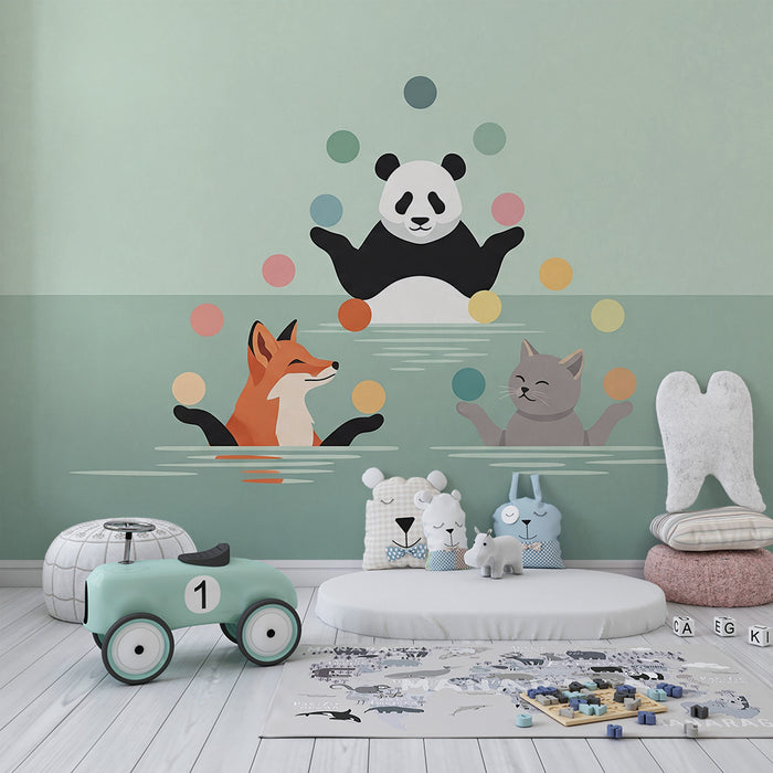 Tapeta dětského pokoje | Zábavní vodní zvířata s žonglujícím pandou