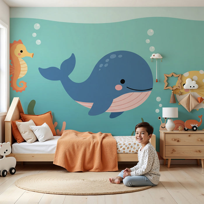 Papier peint chambre enfant | Animaux aquatiques joyeux