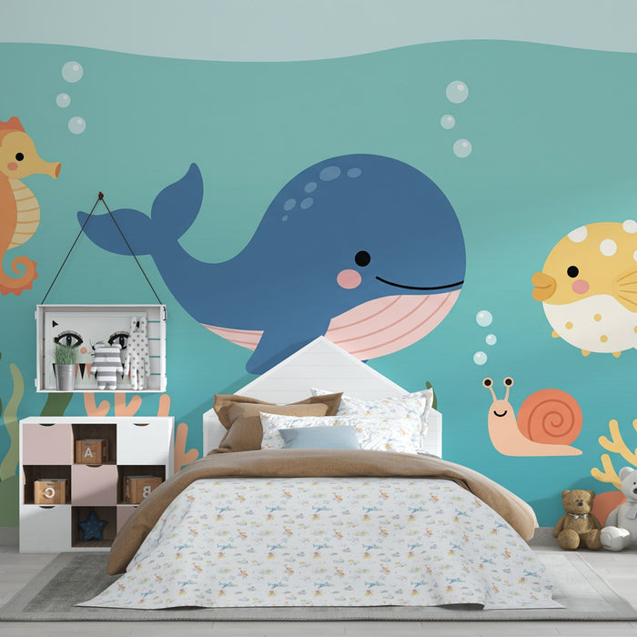 Papier peint chambre enfant | Animaux aquatiques joyeux