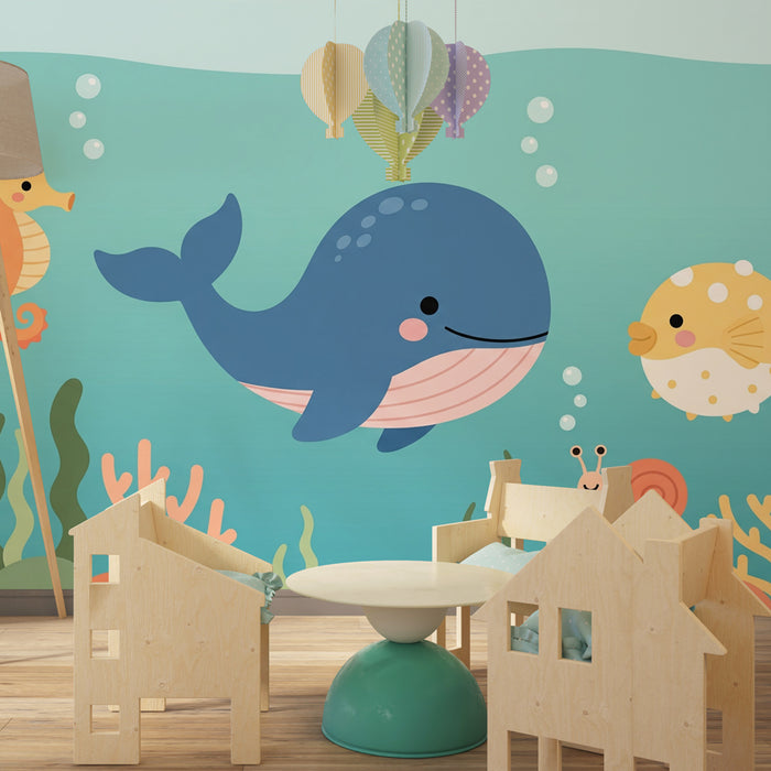 Papier peint chambre enfant | Animaux aquatiques joyeux