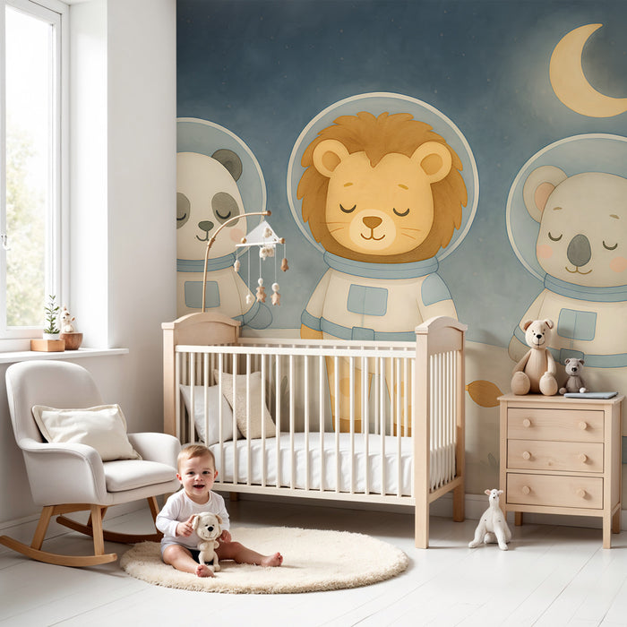 Kinderkamer behang | Ruimtevaart astronauten dieren op verkenning