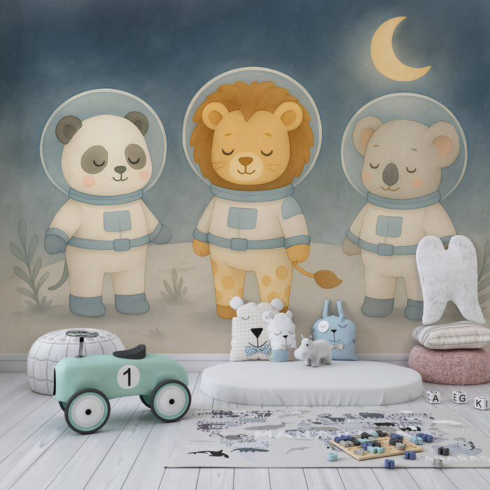 Kinderkamer behang | Ruimtevaart astronauten dieren op verkenning