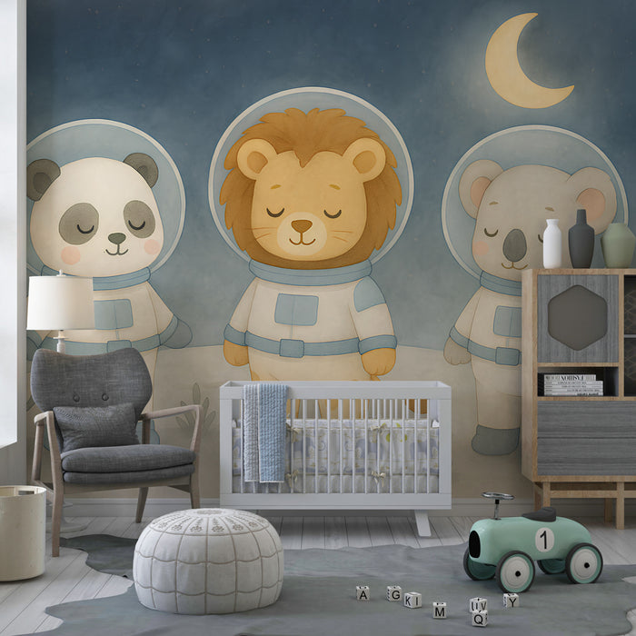 Kinderkamer behang | Ruimtevaart astronauten dieren op verkenning