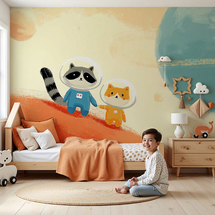 Gyerekszoba tapéta | Űrutazó állatok felfedezik az űrt
