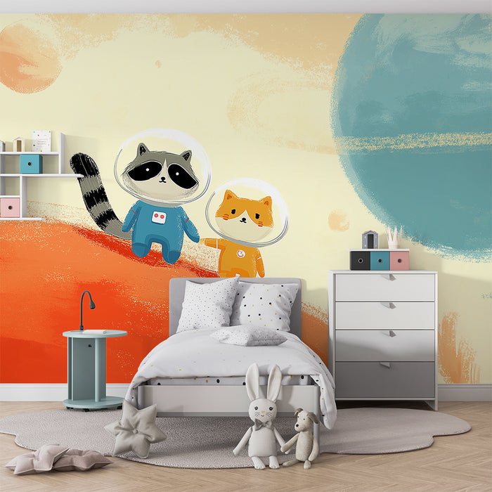Gyerekszoba tapéta | Űrutazó állatok felfedezik az űrt